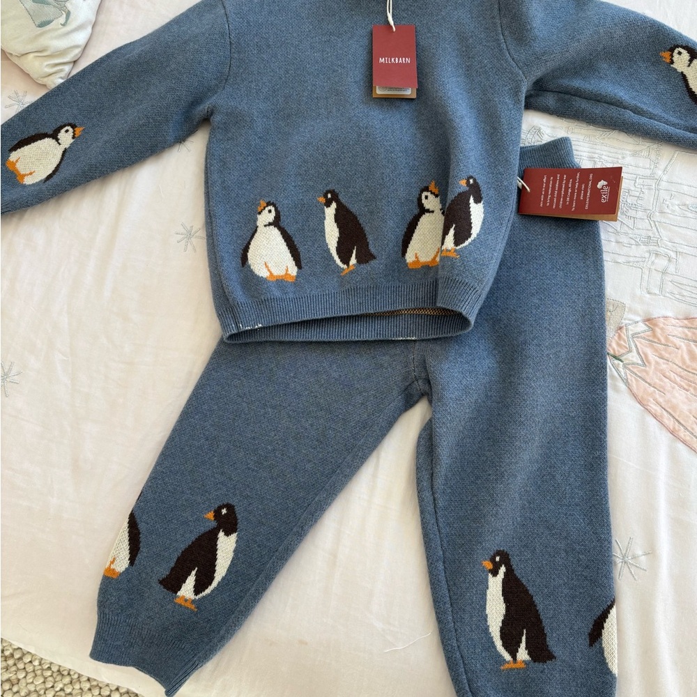 Milkbarn Penguin Family Knitted Birdseye Jacquard Sweater Set